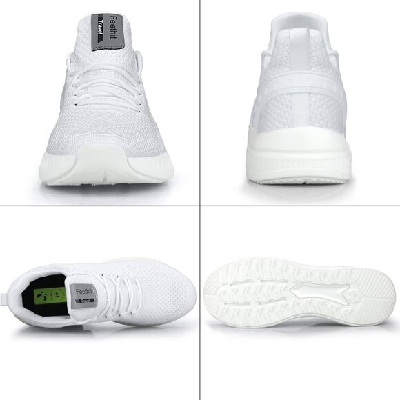 Men's All White Non Slip Lightweight Workout Breathable Mesh Fashion Sneakers - Picture 6 of 6